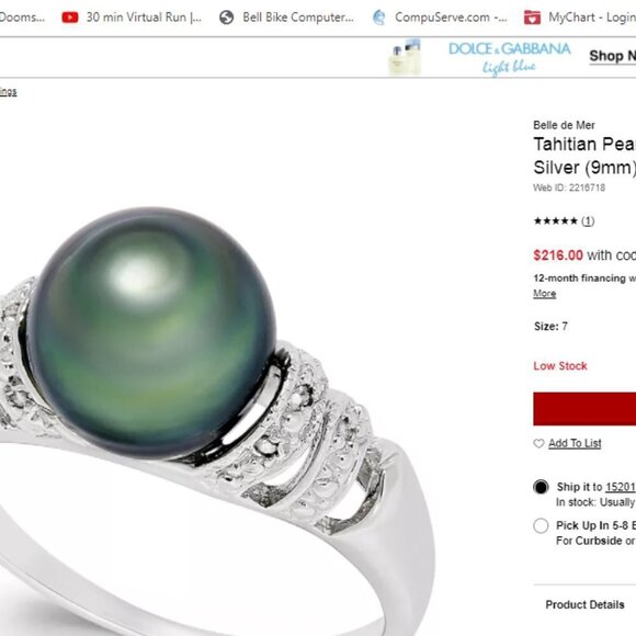 Genuine 10mm Tahitian Black Pearl, Garnet, Mother of Pearl Enamel Cockta… - Picture 8 of 8